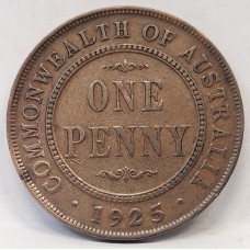 AUSTRALIA 1925 . ONE 1 PENNY . ERROR . FLAN FLAW